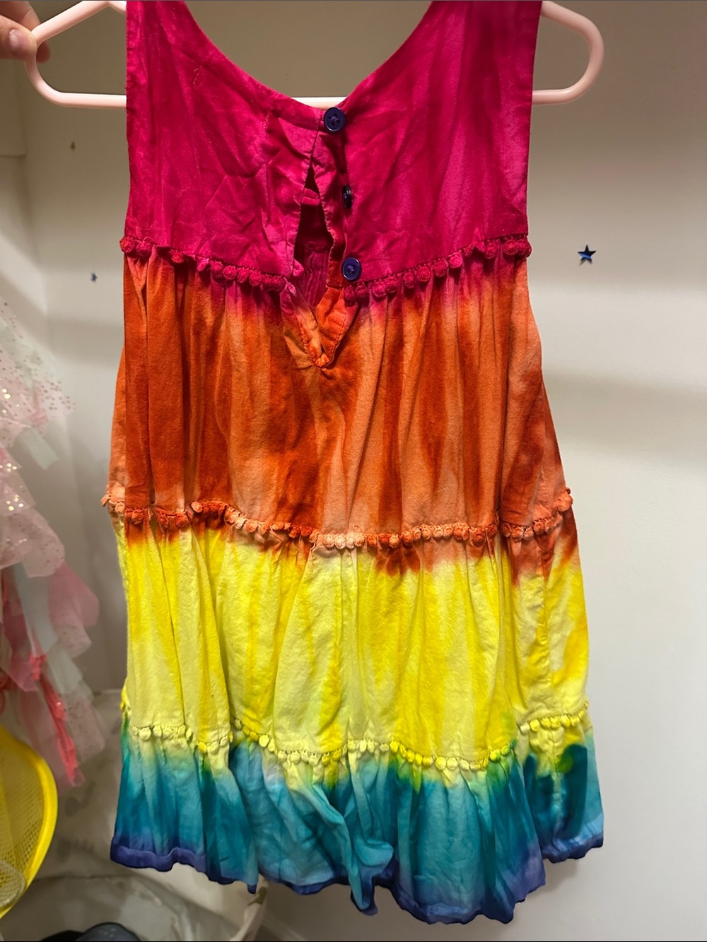 Colorblock Tie-Dye Tiered Sundress - Pink, Orange, Yellow, Blue
